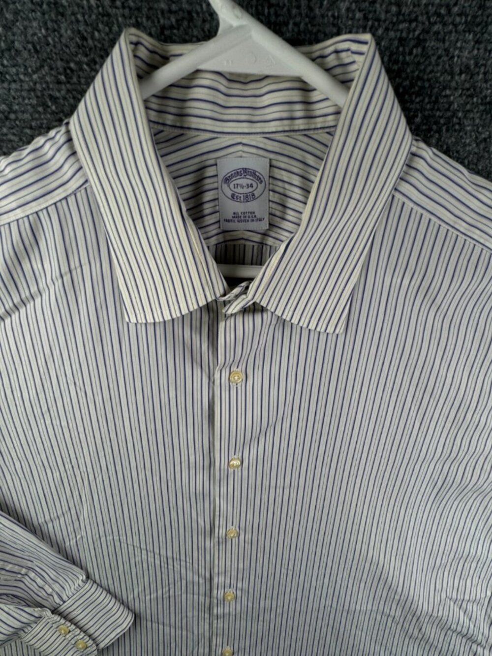 Brooks Brothers Italy USA Cotton Shirt Button Up 17.5 34 Striped Purple Adult